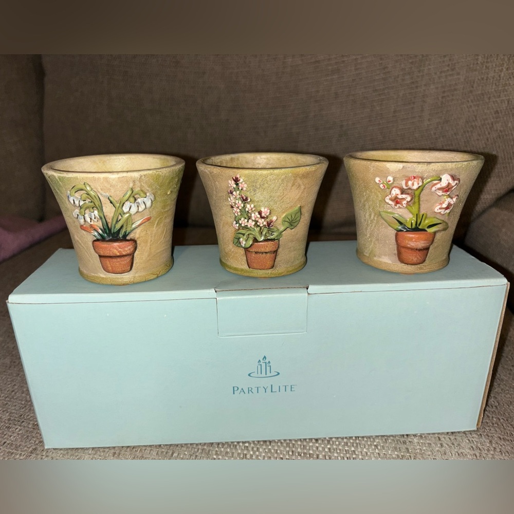 Partylite Terra Cotta Blossoms Trio Votive Holders